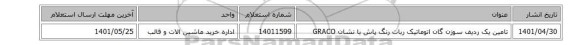 تامین یک ردیف سوزن گان اتوماتیک ربات رنگ پاش با نشان GRACO