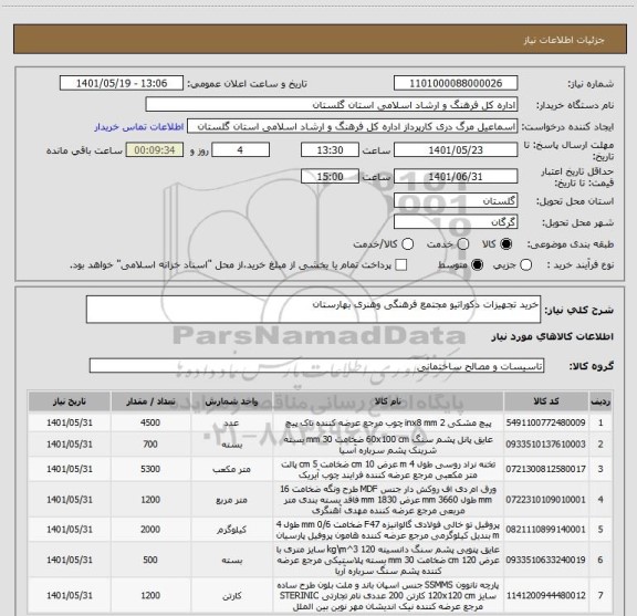 استعلام خرید تجهیزات دکوراتیو مجتمع فرهنگی وهنری بهارستان