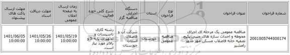 مناقصه، مناقصه عمومی یک مرحله ای اجرای محوطه و احداث سازه های جنبی پکیج تصفیه خانه فاضلاب مسکن مهر شهر رامشیر