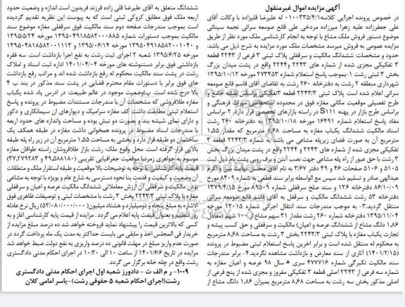 مزایده ششدانگ یک باب مغازه به مساحت 8.68