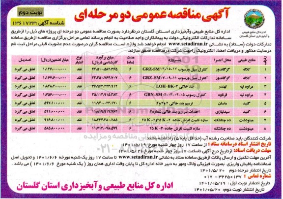 مناقصه عمومی کنترل سیل و رسوبGRZ-SM13-15-17 و ...- نوبت دوم