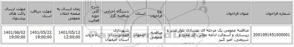 مناقصه، مناقصه عمومی یک مرحله ای بهسازی بلوار غدیر و زیرسازی و آسفالت ادامه معابر دکتر مفتح و شریعتی، امیر کبیر