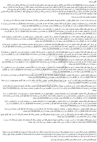 مزایده فروش زد(z) سقف لوله از ورق به ضخامت 3 میلیمتر و...