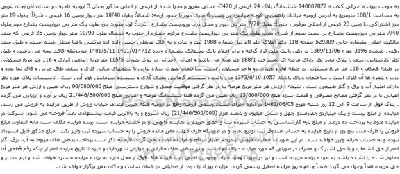 آگهی مزایده ششدانگ پلاک 24 فرعی از 3470- اصلی مفروز و مجزا شده از فرعی از اصلی مذکور بخش