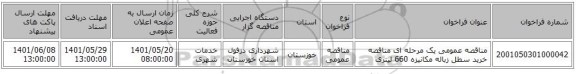 مناقصه، مناقصه عمومی یک مرحله ای مناقصه خرید سطل زباله مکانیزه 660 لیتری