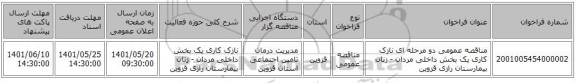 مناقصه، مناقصه عمومی دو مرحله ای  نازک کاری یک بخش داخلی مردان - زنان  بیمارستان رازی قزوین