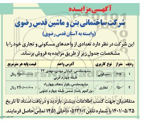 مزایده فروش تعدادی از واحدهای مسکونی و تجاری 