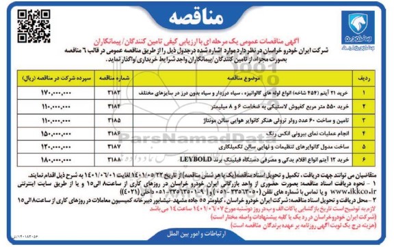 مناقصه خرید 21 آیتم (454 شاخه) انواع لوله های گالوانیزه، سیاه درزدار و سیاه بدون درز در سایزهای مختلف ...