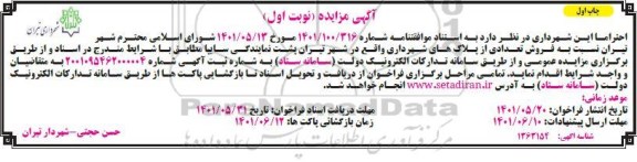 مزایده فروش تعدادی از پلاک های شهرداری