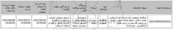 مناقصه، مناقصه عمومی یک مرحله ای آسفالت معابر خاکی سطح محله انقلاب -پیاده رو شهید قاسمی و سایر معابر (بازآفرینی - زودبازده)
