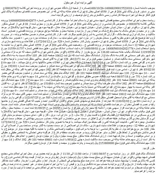 مزایده ملک به پلاک ثبتی 204 فرعی از 4559 اصلی