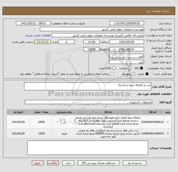 استعلام ذرت و کنجاله سویا درجه یک
