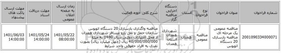 مناقصه، مناقصه عمومی یک مرحله ای مناقصه بازسازی 20 دستگاه اتوبوس