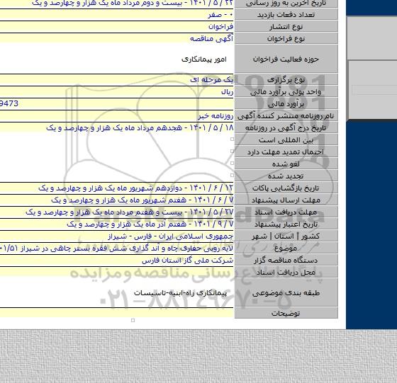 مناقصه, لایه روبی حفاری چاه و آند گذاری شش فقره بستر چاهی  در شیراز ۱۴۰۱/۵۱
