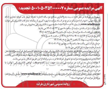 مزایده واگذاری منافع دو ساله (اجاره) تعداد چهار باب غرفه تجاری