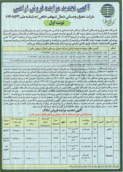 مزایده فروش تعدادی از اراضی 