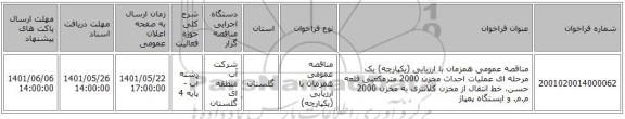 مناقصه، مناقصه عمومی همزمان با ارزیابی (یکپارچه) یک مرحله ای عملیات احداث مخزن 2000 مترمکعبی قلعه حسن، خط انتقال از مخزن کلانتری به مخزن 2000 م.م. و ایستگاه پمپاژ