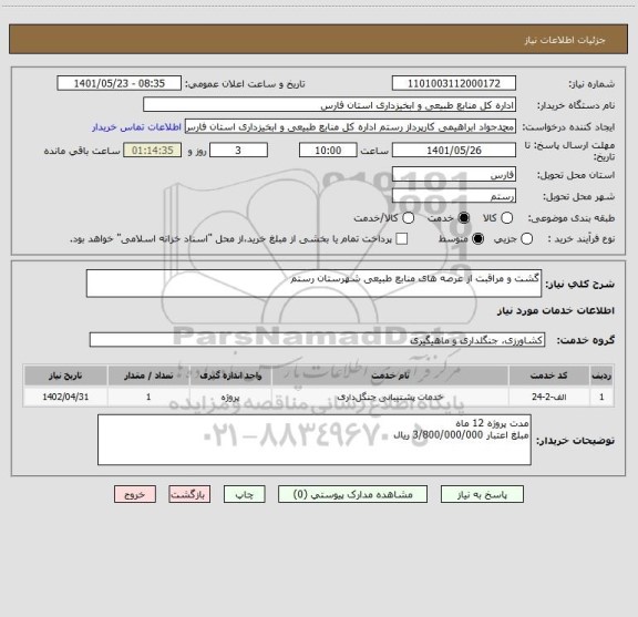 استعلام گشت و مراقبت از عرصه های منابع طبیعی شهرستان رستم