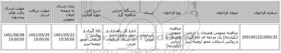 مناقصه، مناقصه عمومی همزمان با ارزیابی (یکپارچه) یک مرحله ای لکه گیری و روکش آسفالت محور ارومیه-تبریز