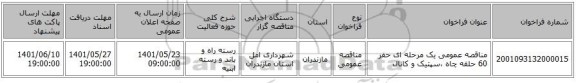 مناقصه، مناقصه عمومی یک مرحله ای حفر 60 حلقه چاه ،سپتیک و کانال
