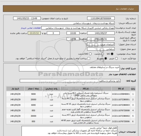 استعلام خرید سرنگ در سایزهای مختلف