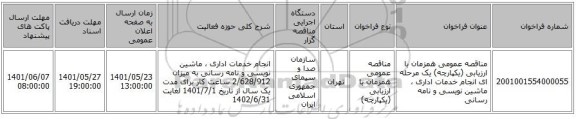 مناقصه، مناقصه عمومی همزمان با ارزیابی (یکپارچه) یک مرحله ای انجام خدمات اداری ، ماشین نویسی و نامه رسانی