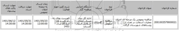 مناقصه، مناقصه عمومی یک مرحله ای اجرای عملیات آسفالت در تعداد از روستاهای شهرستان گرگان