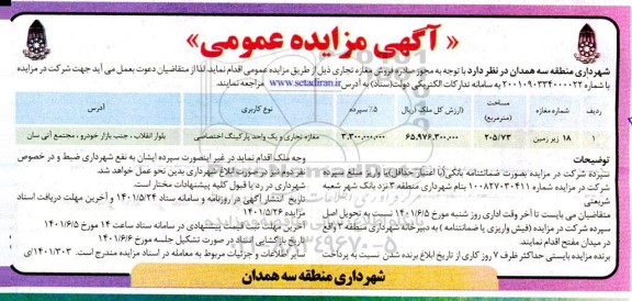 مزایده فروش مغازه تجاری