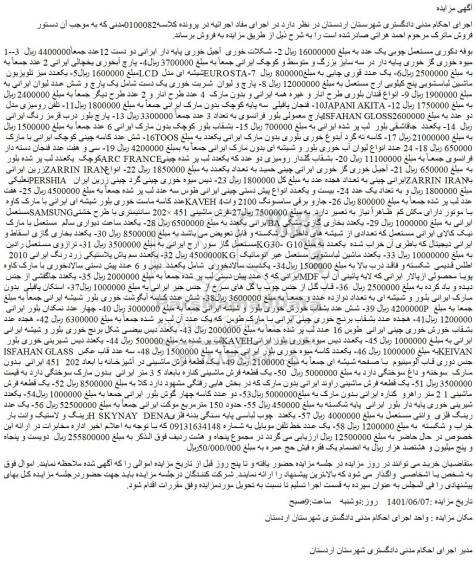 مزایده فروش بوفه دکوری مستعمل چوبی یک عدد و...