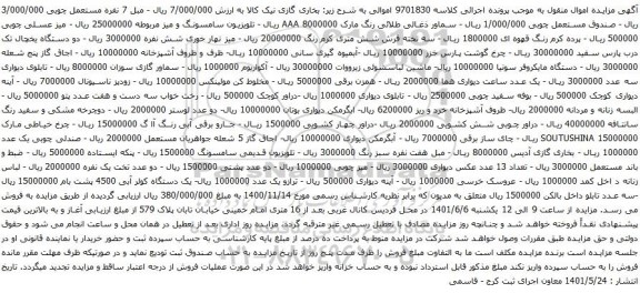 آگهی مزایده بخاری گازی نیک کالا و غیره ....