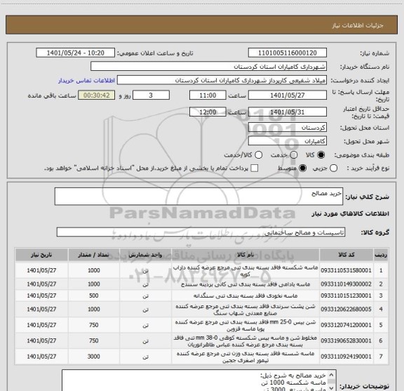 استعلام خرید مصالح