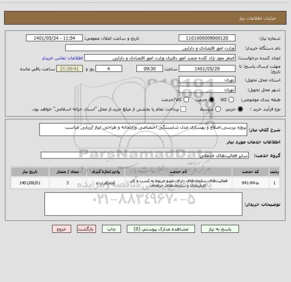 استعلام پروژه بررسی،اصلاح و بهسازی مدل شایستگی اختصاصی وزارتخانه و طراحی ابزار ارزیابی مناسب