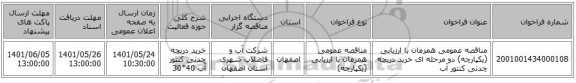 مناقصه، مناقصه عمومی همزمان با ارزیابی (یکپارچه) دو مرحله ای خرید دریچه چدنی کنتور آب