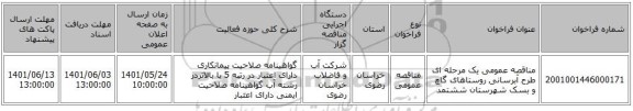 مناقصه، مناقصه عمومی یک مرحله ای طرح آبرسانی روستاهای گاچ و بسک شهرستان ششتمد