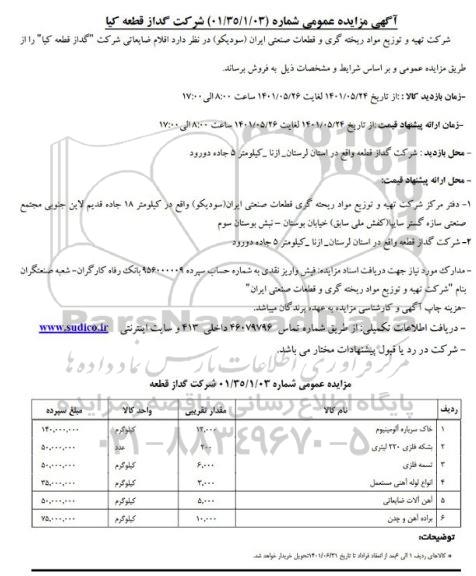 مزایده خاک سرباره آلومینیوم ....