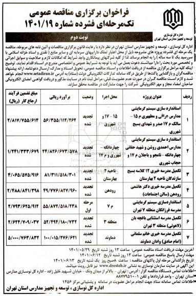 فراخوان مناقصه استانداردسازی سیستم گرمایشی مدارس عراقی...- نوبت دوم