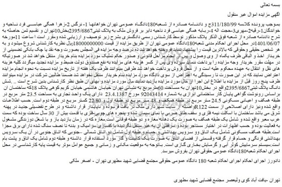 مزایده فروش شش دانگ پلاک ثبتی2395/6867