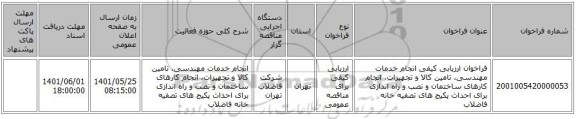 مناقصه، فراخوان ارزیابی کیفی انجام خدمات مهندسی، تامین کالا و تجهیزات‏،‏ انجام کارهای ساختمان و نصب و راه اندازی برای احداث پکیج های تصفیه خانه فاضلاب