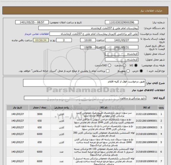 استعلام طبق درخواست فوق از کلیه اقلام
