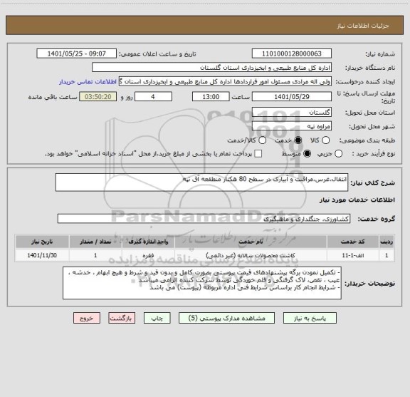 استعلام انتقال،غرس،مراقبت و آبیاری در سطح 80 هکتار منطقعه آق تپه