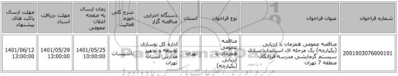 مناقصه، مناقصه عمومی همزمان با ارزیابی (یکپارچه) یک مرحله ای استاندارد سازی سیستم گرمایشی مدرسه فرزانگان منطقه 7 تهران
