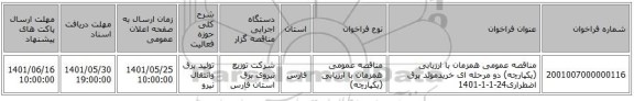 مناقصه، مناقصه عمومی همزمان با ارزیابی (یکپارچه) دو مرحله ای خریدمولد برق اضطراری24-1-1-1401