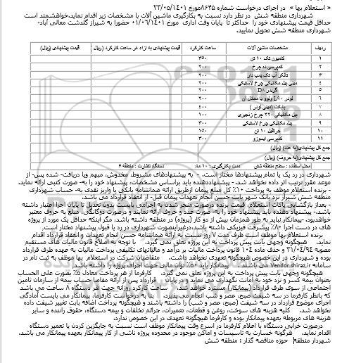 استعلام بکارگیری ماشین آلات ...