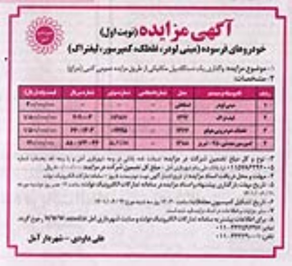 مزایده خودروهای فرسوده (مینی لودر ، غلطک ، کمپرسور ، لیفتراک)