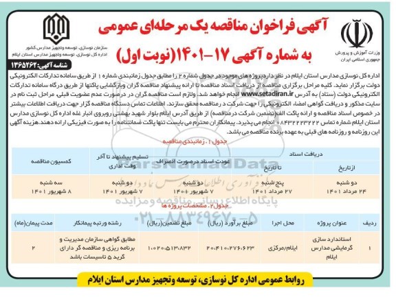 مناقصه استاندارد سازی گرمایشی مدارس