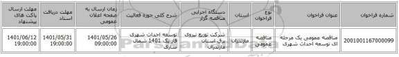 مناقصه، مناقصه عمومی یک مرحله ای توسعه احداث شهری