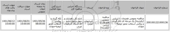 مناقصه، مناقصه عمومی همزمان با ارزیابی (یکپارچه) یک مرحله ای لکه گیری و روکش آسفالت محور ارومیه-مهاباد