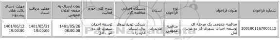 مناقصه، مناقصه عمومی یک مرحله ای توسعه احداث شهری فاز دو غرب آمل