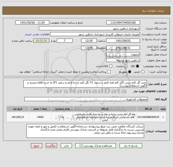 استعلام خرید گل کلم زینتی (گل کلم فری قرمز و سفید F1 ،گل کلم ساده قرمز و سفید F1) به شرح اقلام مندرج در آگهی استعلام(پیوست)