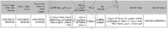 مناقصه، مناقصه عمومی یک مرحله ای خدمات نقلیه شرکت آب منطقه ای سمنان و امور منابع آب شهرستانهای تابعه